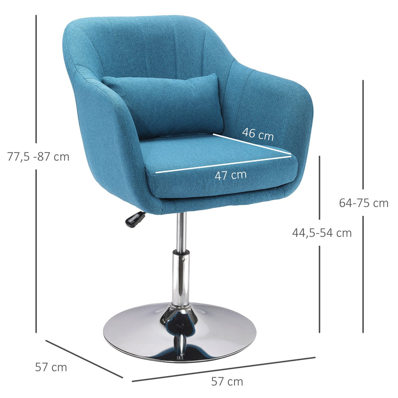 Cadeira de Escritório Giratória 360° Tamborete de Bar Cozinha Cabeleireiro com Encosto Envolvente Altura Ajustável Apoio para os Braços e Almofada 57x57x77,5-87cm Azul