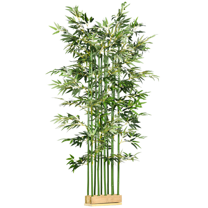 Planta Artificial em Vaso de Madeira de Pinho 180cm Bambu Artificial com 1640 Folhas Realistas Decoração para Interior e Exterior 35x10x180 cm Verde