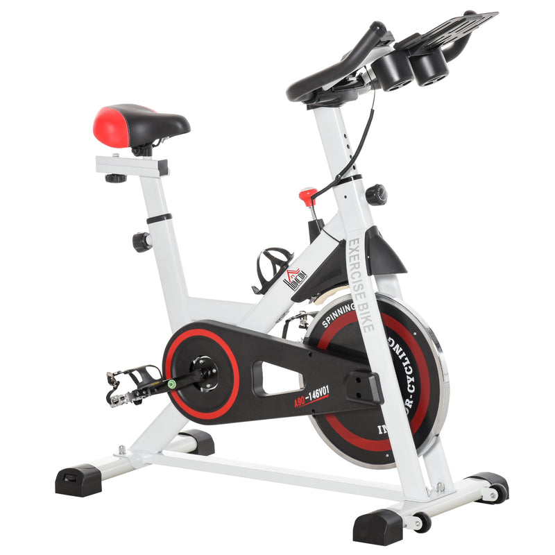 Bicicleta estática Spinning com tela LCD Sela ajustável Volante 8 kg Carga 100 kg 103x53x105-117,5 cm Branco