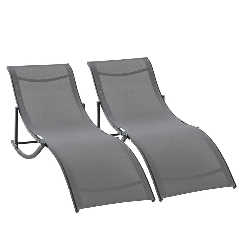 Conjunto 2 Espreguiçadeiras Ergonômicas Dobráveis ??em Forma de S com Estrutura de Alumínio Textilene para Piscina Pátio Jardim e Varanda 165x61x63cm Cinza