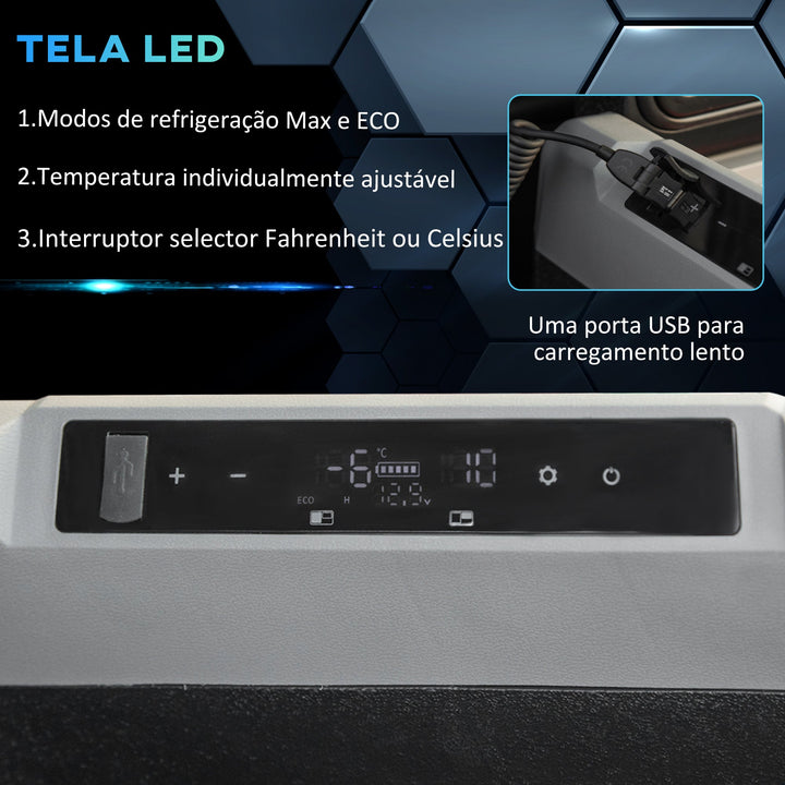 Frigorífico e Congelador de Compressor Portátil 45L Frigorífico de Carro CC 12V/24V Temperatura até -20? com Tela Tátil Alça Retrátil e Rodas 71,1x46x50,6cm Preto