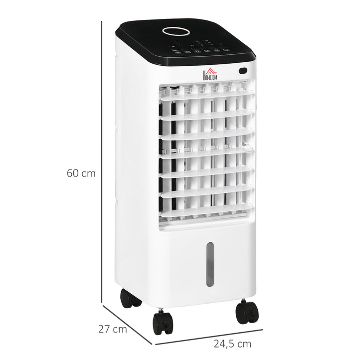 Climatizador Refrigerador de Ar Portátil 3,5 L 3 em 1 Climatizador Humidificador Ventoinha 65W Ecrã LED Controlo Remoto Temporizador Oscilação 3 Velocidades 3 Modos 24,5x27x60 cm Branco