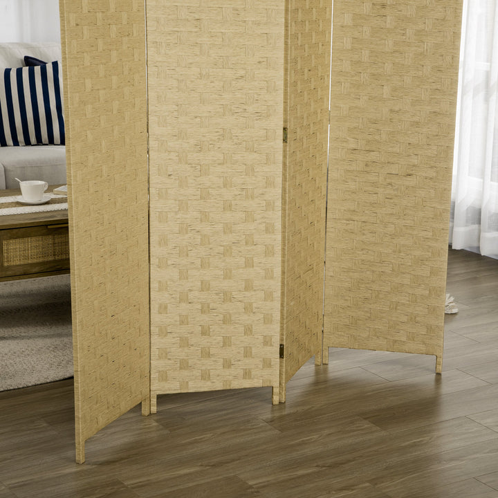 Biombo Separador de Ambientes de 4 Painéis 159,5x169,5cm Divisor de Ambientes Dobrável de Corda de Papel Decoração Elegante para Dormitório Sala de Estar Marrom