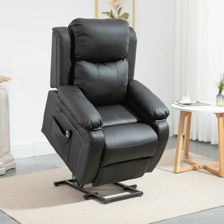 Poltrona Relax Levanta Pessoas com Controle Remoto Reclinação Elétrica de 160° Apoio para os Pés Encosto Estofado em PU e Bolsos Laterais 76x90x105cm Preto