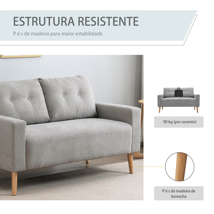 Sofá de 2 Lugares Sofá Moderno Estofado em Poliéster com 2 Almofadas Apoio para os Braços e Pés de Madeira de Borracha para Dormitório Escritório 145x76x88 cm Cinza