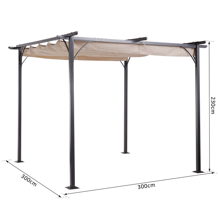 Pérgola para Jardim 3x3m com Telhado Retrátil Tecido de Poliéster Resistente à Água e UV