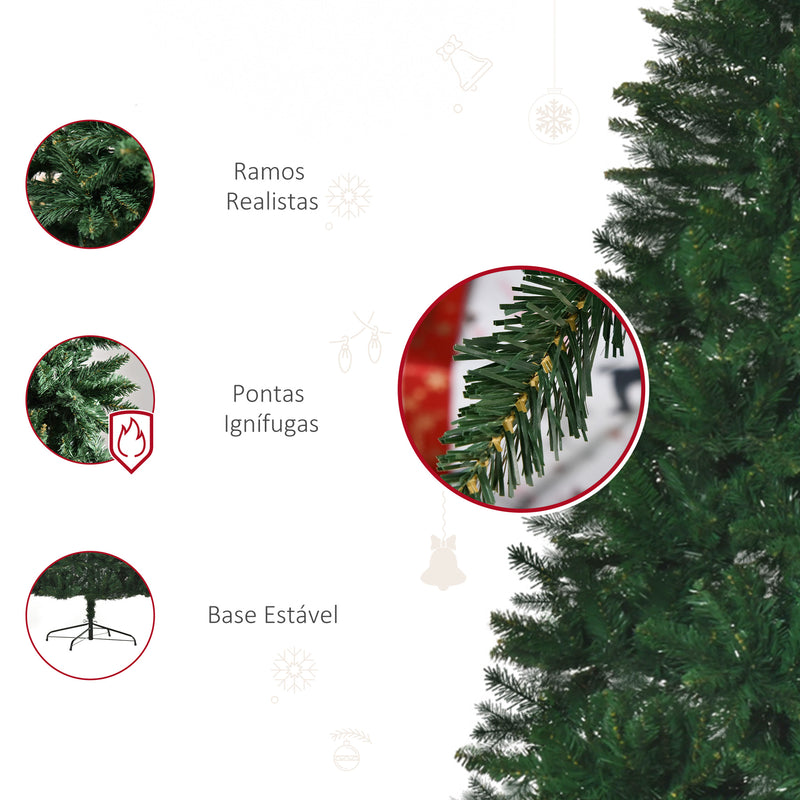 Árvore de Natal Artificial 240cm Ignífuga com 1499 Ramas com 2 Tipos de Pontas de PVC e Base de Aço Decoração de Natal para Interiores Verde