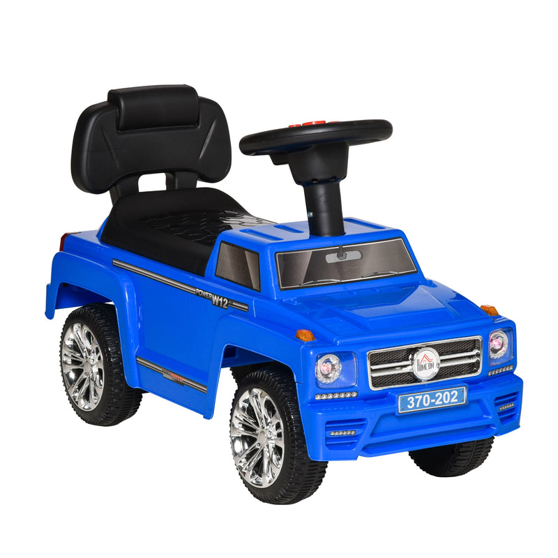 Carro Andador para Bebé de 18-36 Meses Carro sem Pedais com Faróis Música Buzina Compartimento de Armazenamento e Encosto Alto 68x30,5x41,5cm Azul