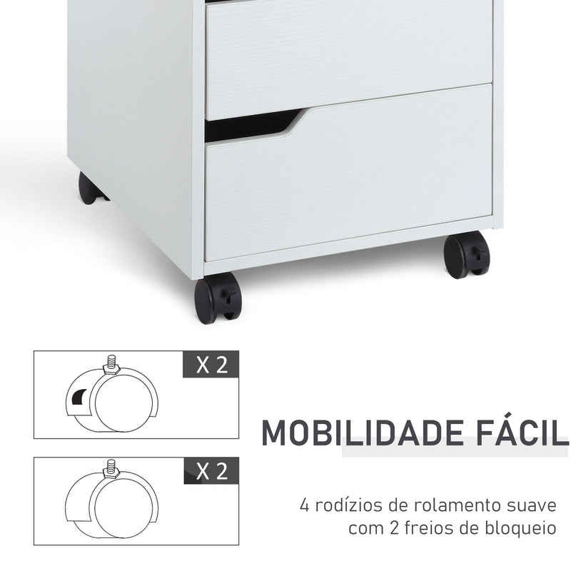 Bloco de Gavetas Arquivo Móvel para Escritório Madeira 3 Gavetas Com Rodinhas (2 delas com Travão) 40x50x57,5 cm MDF