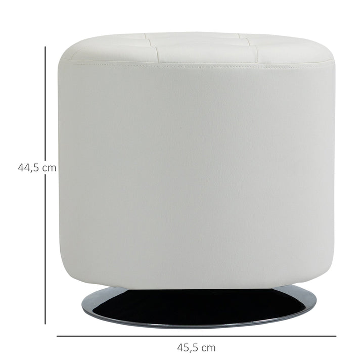 Apoio para os pés Otomano Giratório Banco Puff Redondo Estofado em Couro Sintético de Estilo Moderno para Dormitório Entrada Sala de Estar Ø45,5x44,5cm Branco