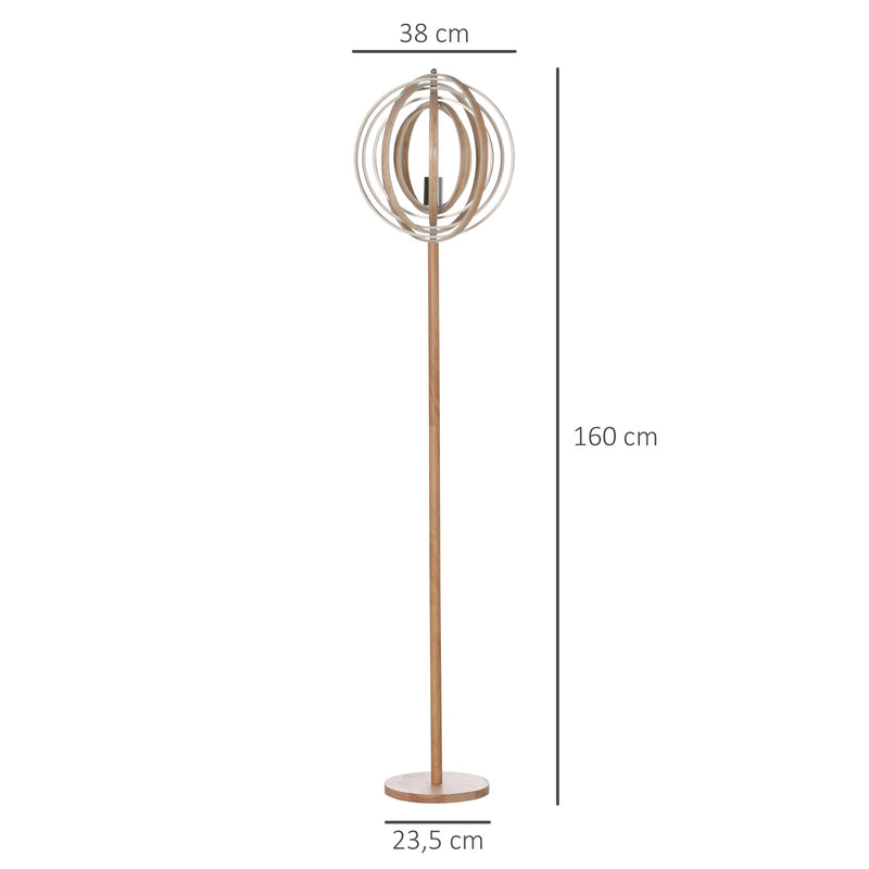 Candeeiro de Pé com Ecrã Giratório de 360° Interruptor de Pé LED E27 Máx. 40W Base de Madeira Candeeiro de Pé para Sala de Estar Dormitório Estúdio 38x38x160cm Natural