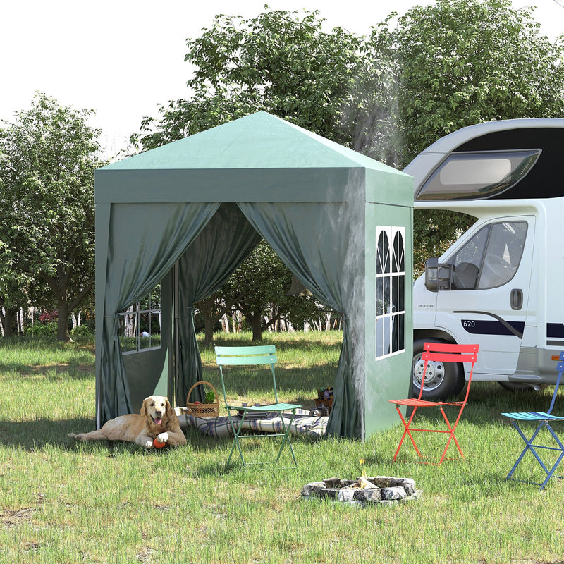 Tenda Dobrável 2x2 Tenda de Jardim com 4 Paredes Laterais Tecido Oxford 2 Portas 2 Janelas e Bolsa de Transporte para Exterior Terraço Campismo Festas Verde