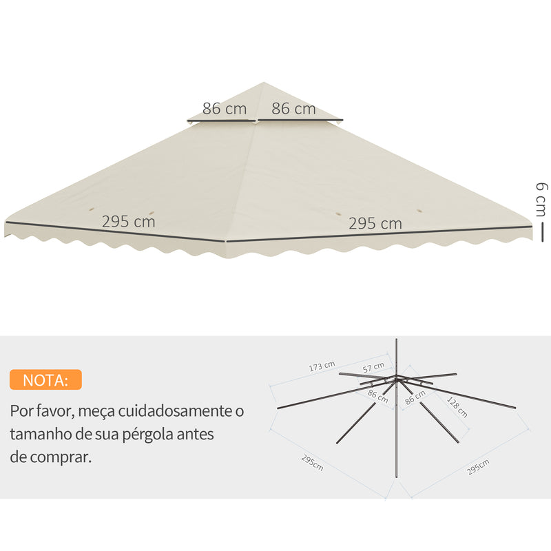 Toldo de Substituição para Pérgola 2,95x2,95 cm Cobertura de Substituição com Teto Duplo e 10 Orifícios de Drenagem Tecido de Poliéster para Pátio Jardim Creme