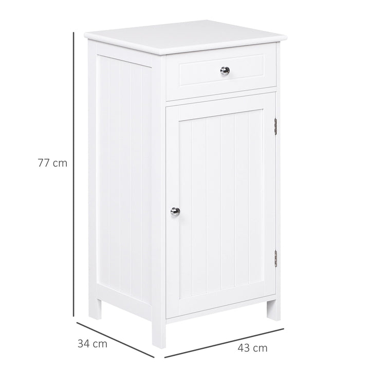 Armário de Casa de Banho com 1 Gaveta 1 Porta e Prateleira Interior Ajustável Móvel Auxiliar de Armazenamento para Sala de Estar Cozinha 43x34x77cm Branco