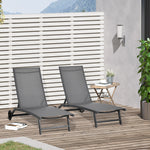 Conjunto de 2 Espreguiçadeiras Reclináveis de Jardim Espreguiçadeiras de Alumínio para Exterior com Encosto Ajustável em 5 Níveis e Rodas para Praia Piscina 165x66x102cm Cinza