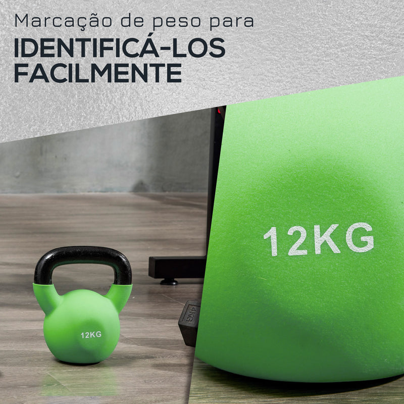 Kettlebell de 12kg de Ferro Fundido Haltere Kettlebell com Revestimento de Neoprene para Treinamento de Força Casa Ginásio 20x13x23cm Verde