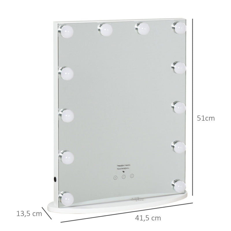 Espelho de maquiagem de Luzes LED Ajustável controle Tátil 41,5x13,5x51 Branco