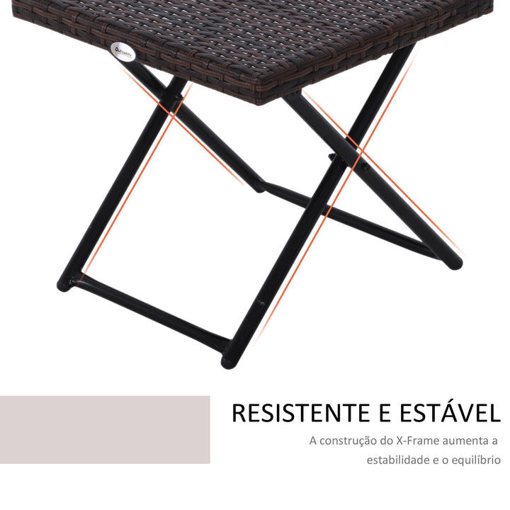 Mesa dobrável para jardim em vime e aço inoxidável com pernas cruzadas 40x40x40 cm marrom