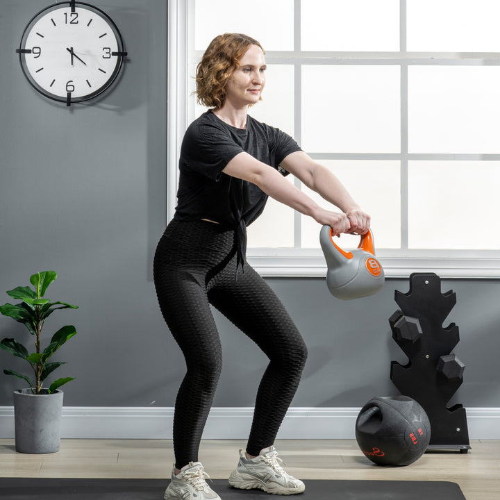 Kettlebell 8kg Peso Russo com Revestimento de PU e Enchimento de Areia para Treinamento em Casa Ginásio 20x14x24cm Laranja e Cinza