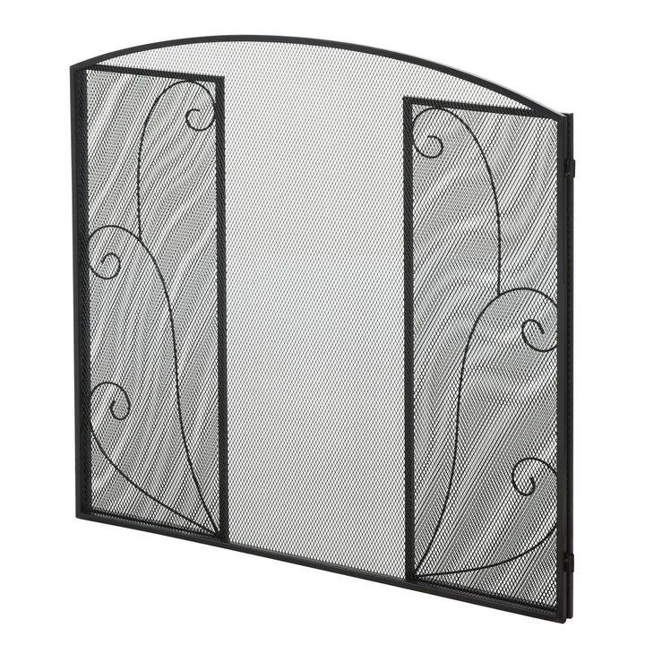 Tela de lareira dobrável com 3 painéis e dobradiças 132,5x76,5 cm preta