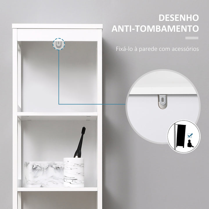 Estante para Casa de Banho de 5 Níveis Móvel Auxiliar de Armazenamento para Cozinha Sala de Estar Dormitório Estilo Moderno Anti-Tombamento Carga Máx. 30kg 30x30x140cm Branco