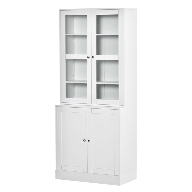 Vitrine para Sala de Estar Estante de Livros com 4 Portas e Prateleiras Superiores com Altura Ajustável Estilo Moderno Multiúso para Cozinha Escritório Dormitório 76x40x178,5 Branco