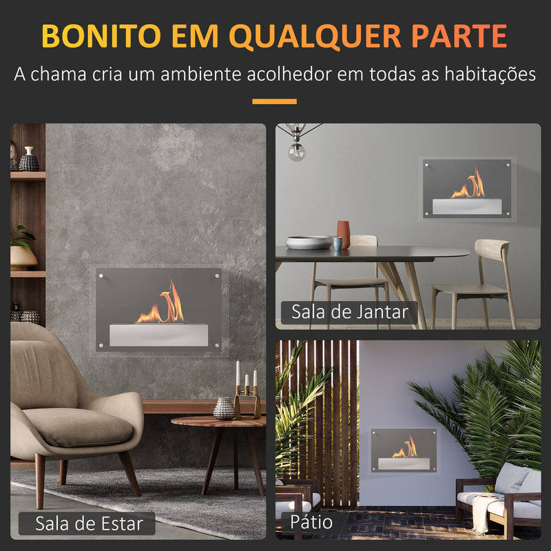 Lareira de Bioetanol de Parede 60x22x40cm Capacidade de 1,5 Combustão de 3 Horas Estufa de Bioetanol de Aço Inoxidável para Sala de Dormitório Preto