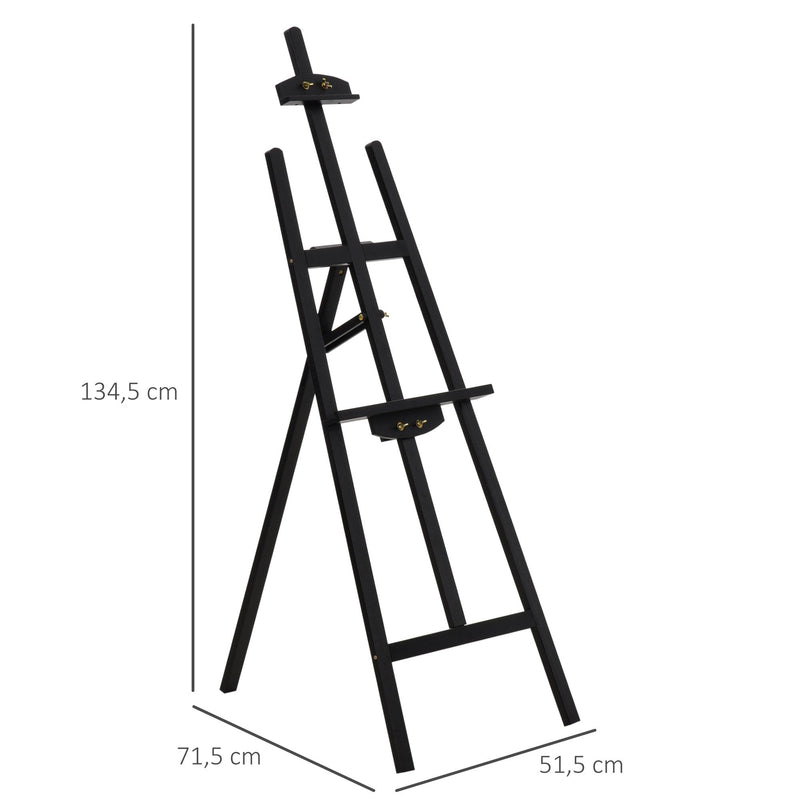 Cavalete para Pintura de Madeira Inclinável 90° com Suporte Tripé e Pincel 51,5x71,5x134,5cm Preto