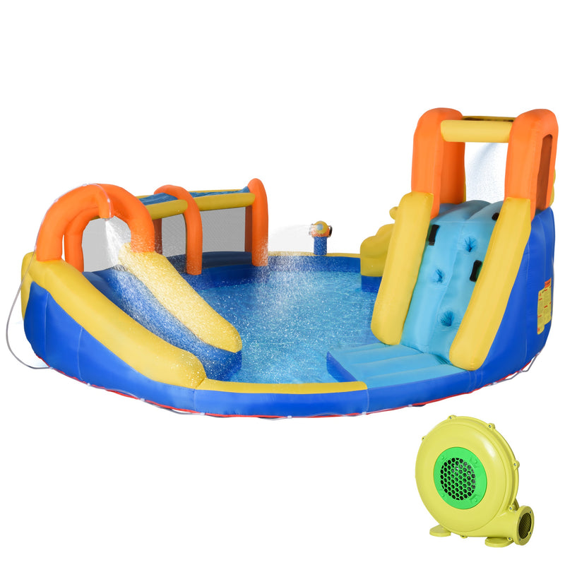 Castelo Insuflável com Escorrega Castelo para Crianças de 3-8 Anos com Cesta de Basquetebol Piscina Insuflador de 750W e Bolsa de Transporte 435x435x200cm Multicolorido