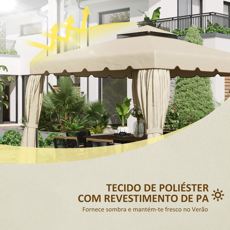 Toldo de Substituição para Pérgola 2,96x2,96m Teto de Substituição para Pérgolas Exterior com Duplo Teto e 8 Orifícios de Drenagem Bege