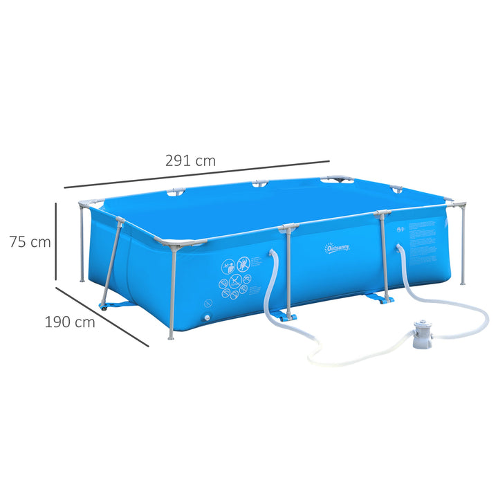 Piscina Desmontável Tubular 291x190x75cm com Depuradora de Cartucho Piscina Retangular de Exterior para Adultos e Crianças 3600L Azul