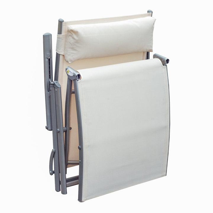 Espreguiçadeira Dobrável Encosto Ajustável para 7 Níveis com Travesseiro Resistente ao Textilene Relaxar na Piscina Exterior Terraço Camping 137x63,5x100,5 cm cm Aço