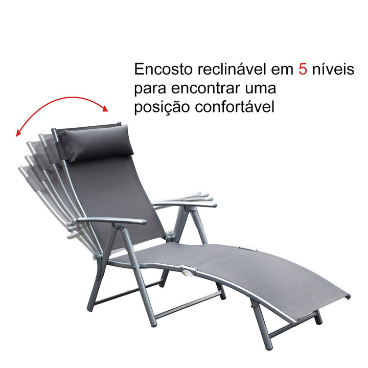 Dobrável Espreguiçadeira Encosto Ajustável para 7 Níveis com Travesseiro Resistente ao Textilene Relaxar na Piscina Exterior Terraço Camping 137x63,5x100,5 cm Aço