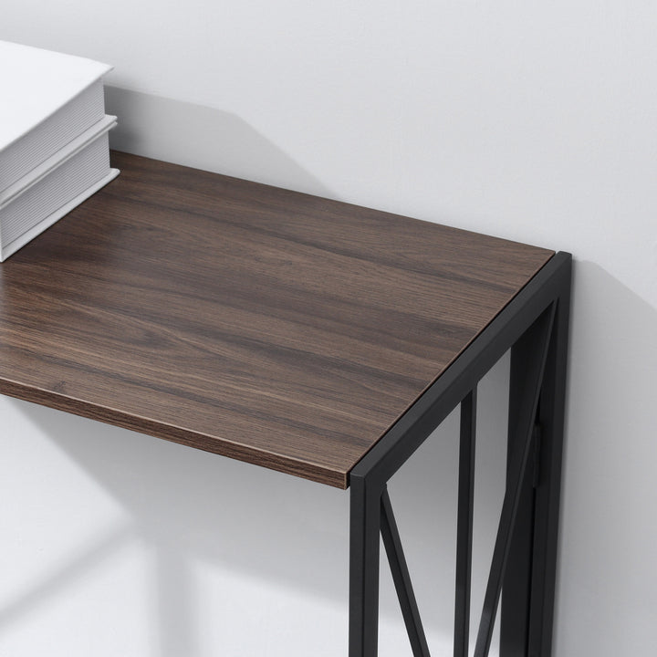Consola Mesa de Entrada Estilo Industrial com Estrutura em Metal Dobrável e Bancada de MDF para Sala de Estar Entrada Corredor 100x38x80cm Marrom e Preto