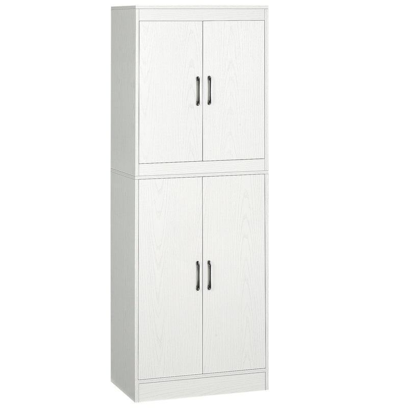 Armário de Cozinha Móvel Auxiliar de Cozinha com 4 Portas e 5 Prateleiras para Cozinha Sala de Jantar Estilo Moderno Anti-Tombo 60x36x168cm Branco