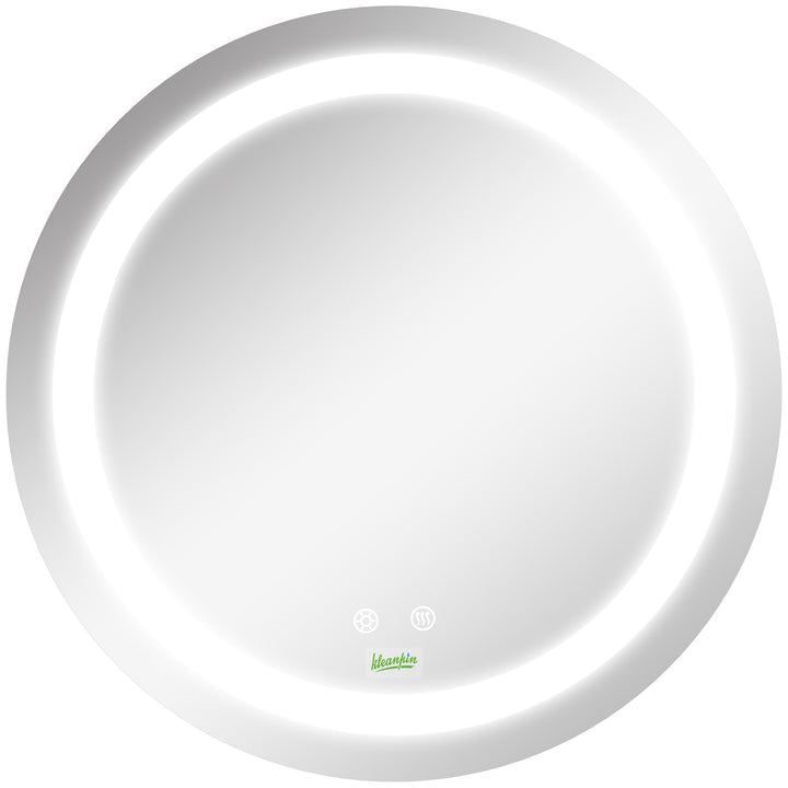 Espelho Casa de Banho com Luz LED Ø50x4,6cm Espelho Redondo de Parede com Interruptor Tátil 3 Luzes Ajustáveis Função de Memória e Anti-Embaciamento Estrutura de Alumínio Prata