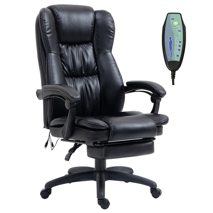 Cadeira de Escritório Giratória com Altura Ajustável 6 Pontos de Massagem Controle Remoto e Apoio para os Pés Retrátil 68,5x68,5x119-127cm Preto