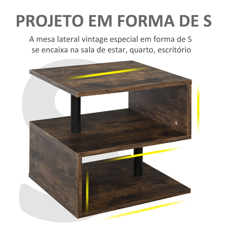 Mesa de centro em forma de S de estilo industrial vintage com 3 níveis 48x48x48 cm