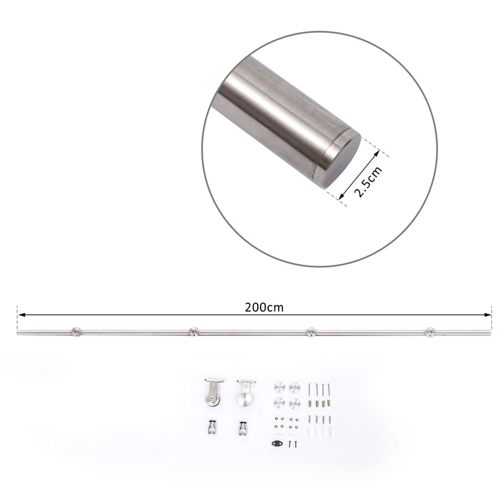 Kit para porta deslizante de madeira em trilho de aço inoxidável - 2,5x200cm