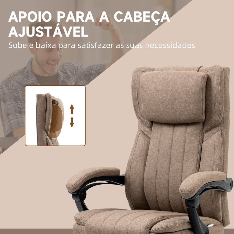 Cadeira de Escritório com 6 Pontos de Massagem por Vibração Cadeira de Escritório Reclinável com Altura Ajustável Controlo Remoto Encosto Alto e Apoio para a Cabeça 65x61x101-113 cm Marrom