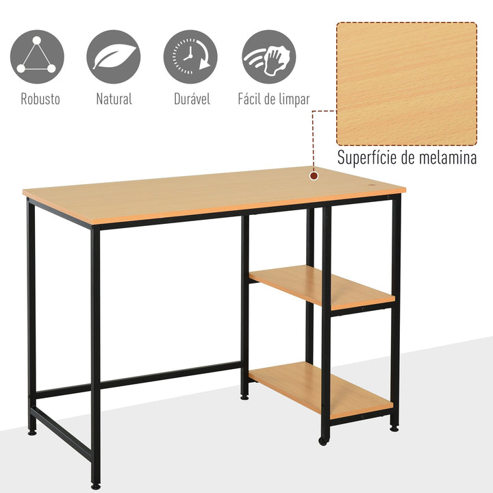 Mesa para Computador com 2 Prateleiras Pés Ajustáveis ??106x50x76 cm Cor Madeira