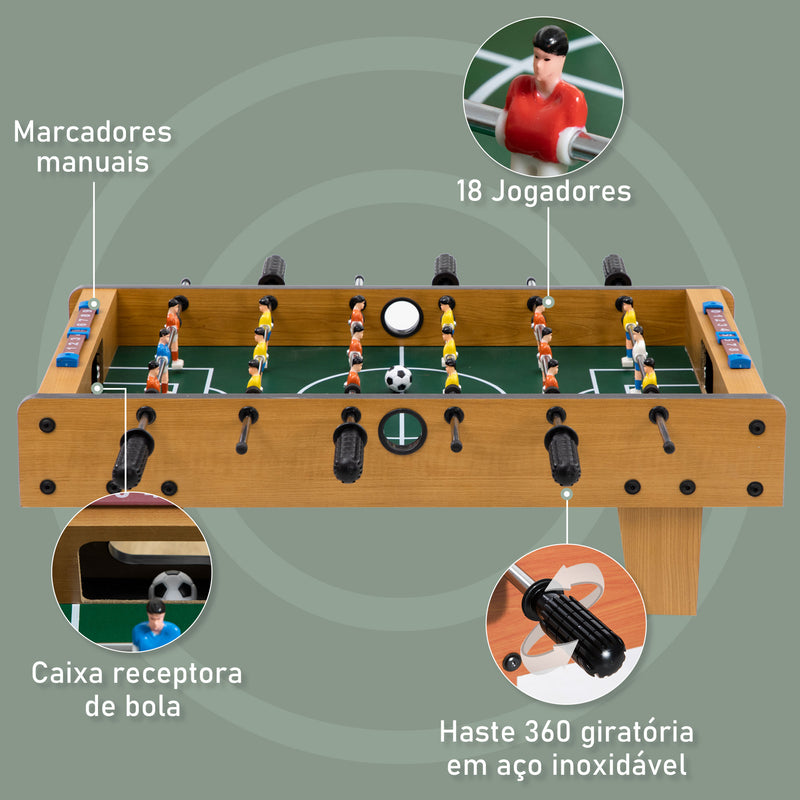 Matraquilho de Mesa para Crianças acima de 6 Anos Jogo de Mesa de Futbol de Madeira com 2 Bolas 6 Varas 2 Marcadores de Pontos 18 Jogadores 69x36,5x22cm Madeira