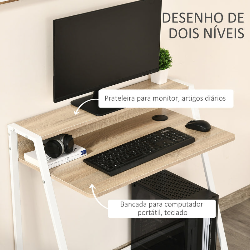 Secretária Mesa de Computador 84x45x85cm com Bancada de Madeira e Pés de Metal Estilo Moderno para Escritório Estúdio Dormitório Carga Máxima 20kg Carvalho e Branco