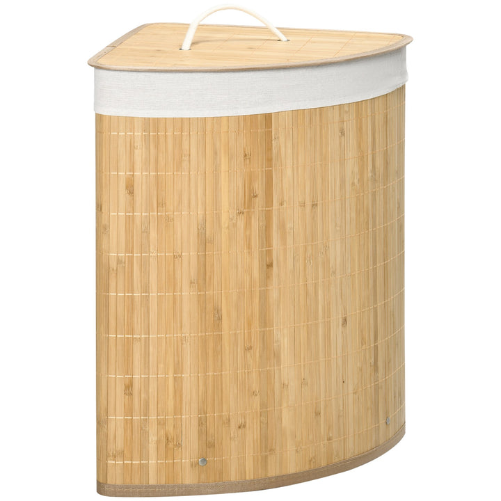 Cesto de Roupa de Bambu Capacidade de 55L Cesto para Roupa Suja em Forma de Leque com Tampa e Bolsa Amovível 38x38x57cm Madeira