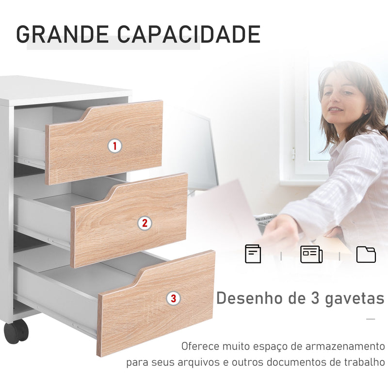 Bloco de Gavetas Arquivo Móvel para Escritório Madeira 3 Gavetas Com Rodinhas (2 delas com Travão) 40x50x57,5 cm MDF