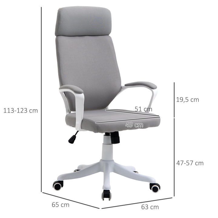 Cadeira de escritório ergonômica ajustável em altura giratória com apoio de braços Apoio de cabeça e encosto alto 63x65x113-123 cm Cinza