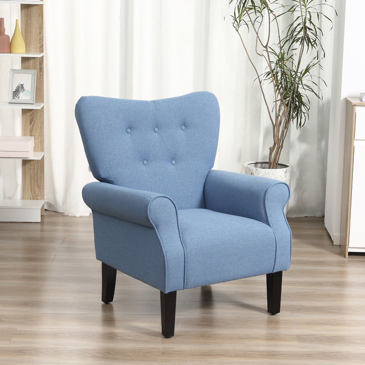 Poltrona de Sala de Estar Estofada Poltrona Relax com Apoio para os Braços Assento Acolchoado e Pés de Madeira Estilo Moderno para Dormitório 78x74x97cm Azul Claro