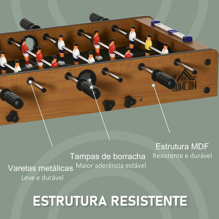 Mesa de Matraquilho para Crianças e Adultos Matraquilho 69x37x70cm com 2 Bolas 6 Hastes Metálicas 2 Placares de Pontos 18 Jogadores Pés Dobrável para Familias Festas Madeira