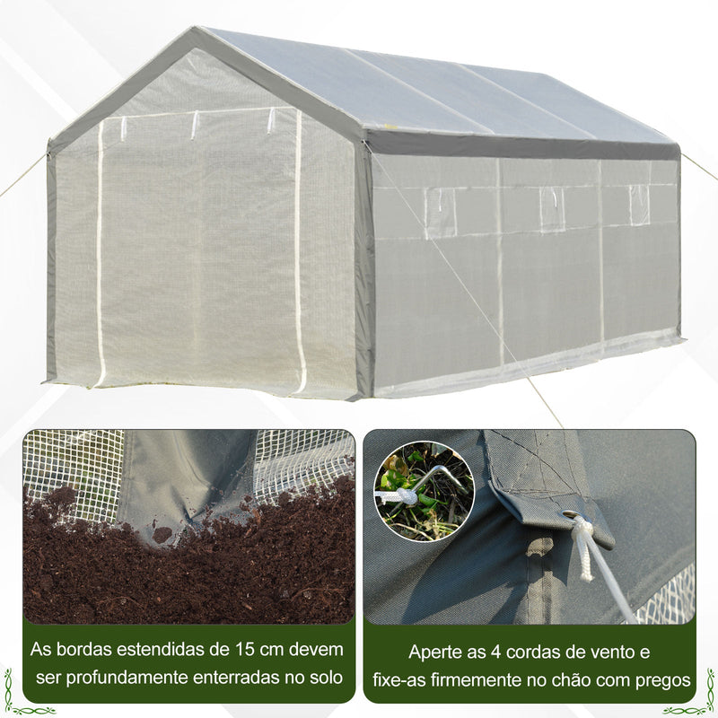 Estufa Jardim com 2 portas e 6 janelas enrolaveis 600x300x280 cm Branco