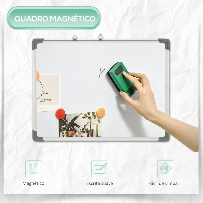 Quadro Magnético com Estrutura de Liga de Alumínio 60x45cm Quadro Magnético com Apagador 4 Marcadores e 10 Ímás para Escritório Casa